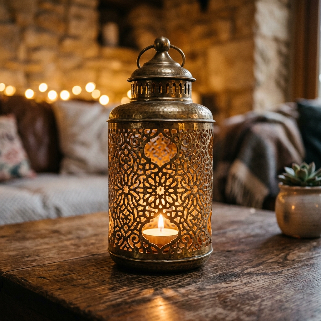 Handcrafted Antique Brass Tea Light Lantern